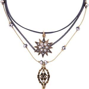 Multilayer Necklace, Vintage Star Choker Chain Leather Pendant Layer for Women J